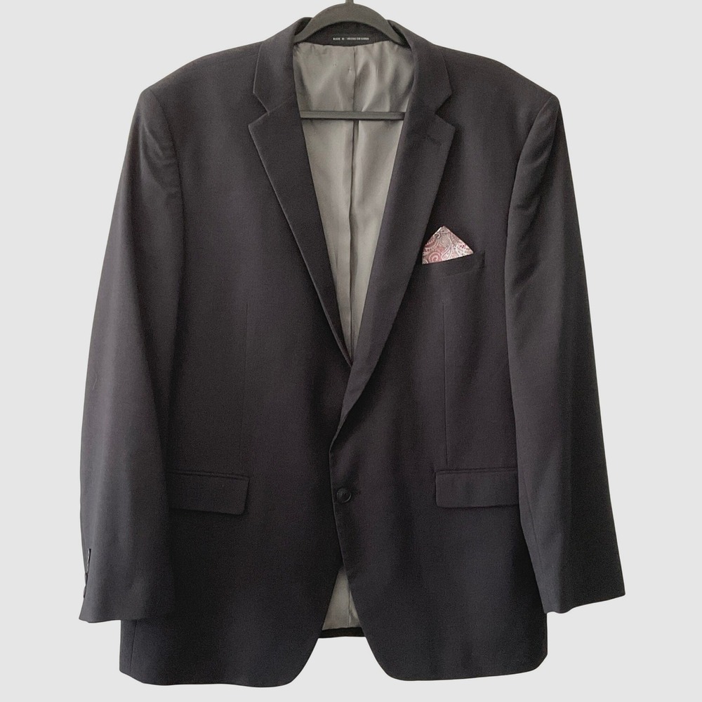 Perry Ellis Portfolio Mens Slim Fit Blazer Black 46R Two Button Sport Coat